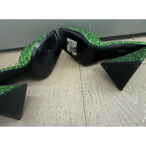 The Attico Size 38 US 8 Luz Green Glitter Sparkle Mule Block Heels EUC $600 - Picture 5 of 10